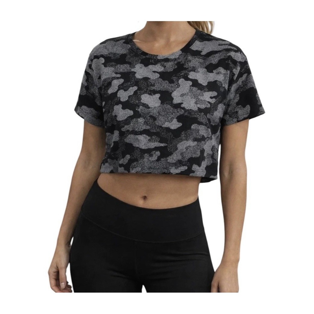 Lululemon Cates T-Shirt Women's Medium 8 Heritage Camo Crop Black Grey Basic